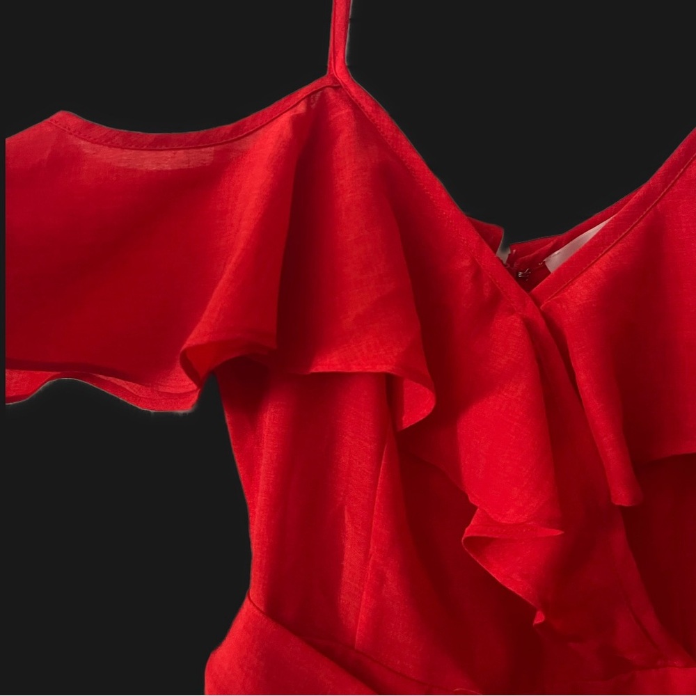 Red Ruffled Romper with Bow - Picture 3 of 4